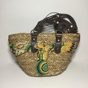Stylish Tan Woven Bag with Brown Accents NWOT